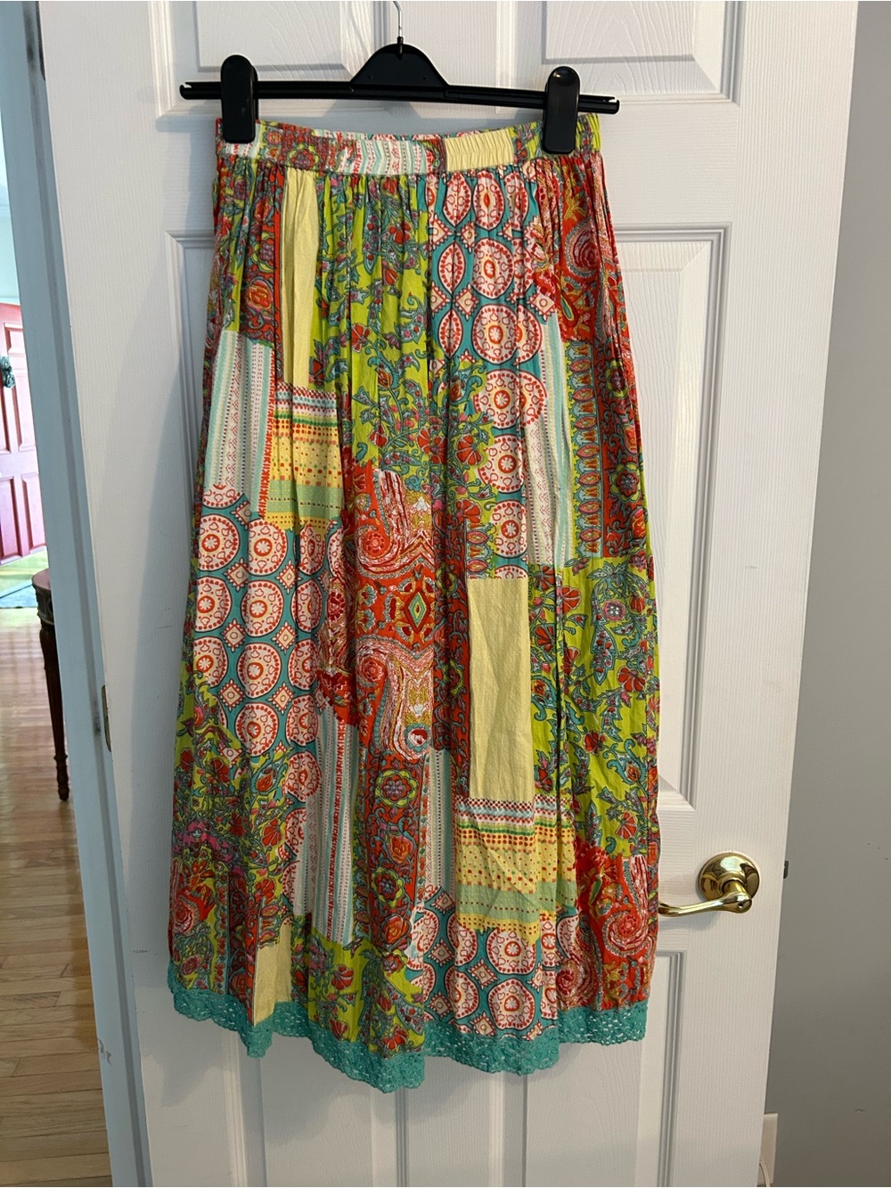 Choices Patchwork MIDI Skirt in Green, Yellow, Red and Teal - Picture 5 of 7